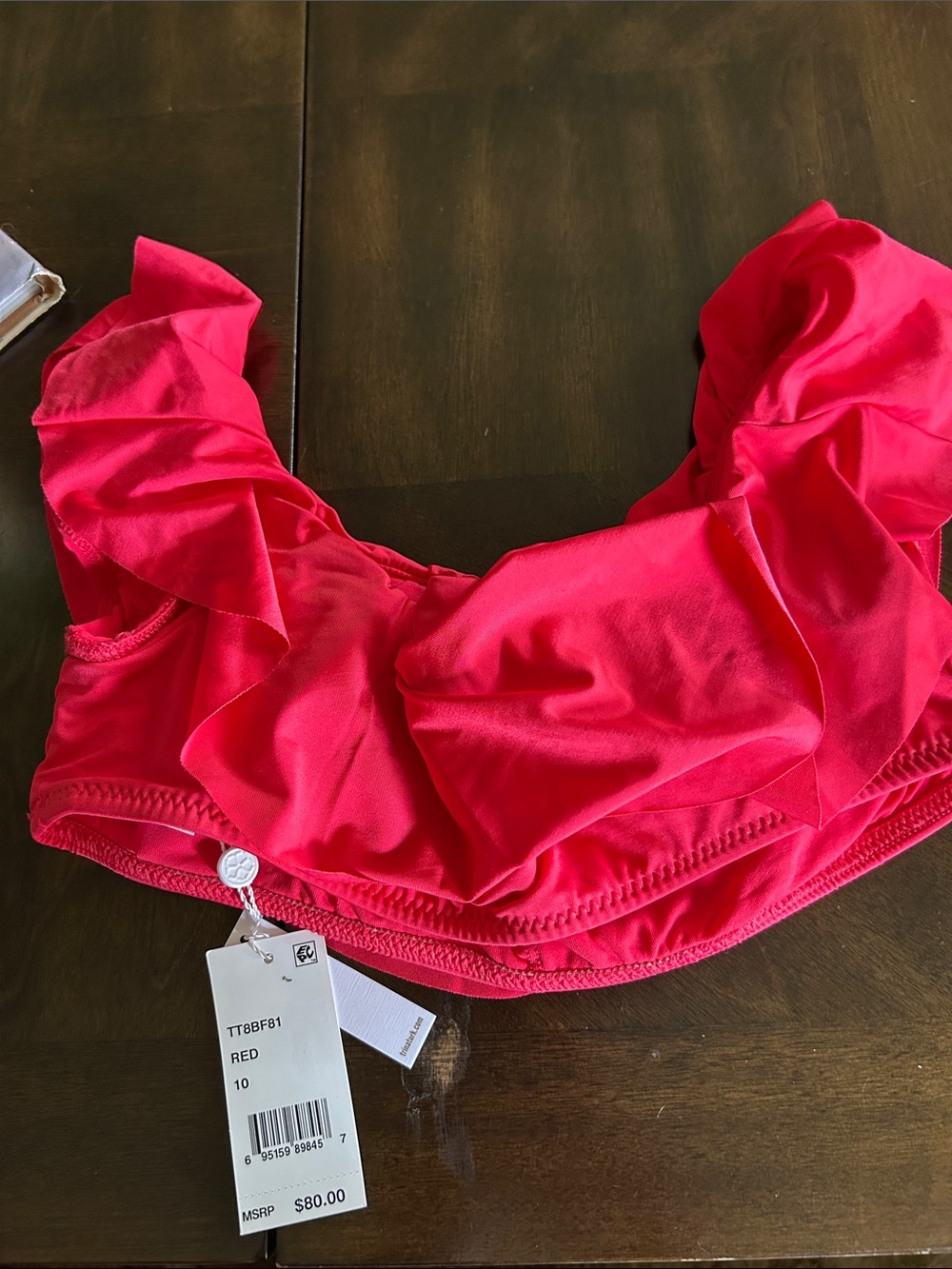 Trina Turk Red Ruffled Bikini Top